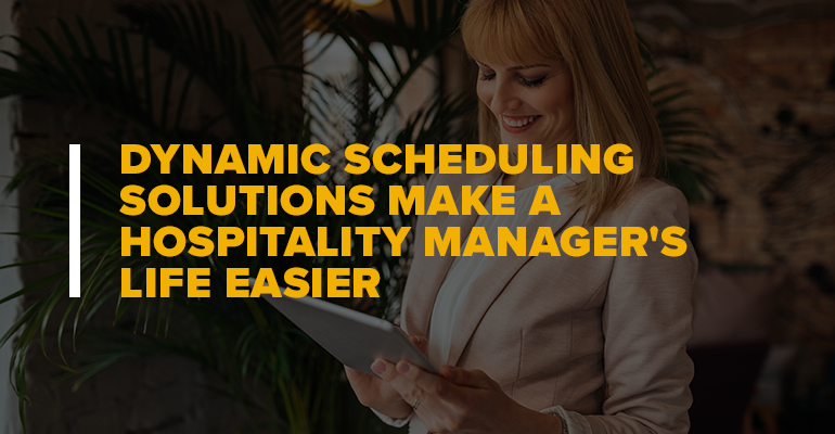 Woman Looking At Survey With Text Dynamic Scheduling Solutions Make a Hospitality Manager's Life Easier