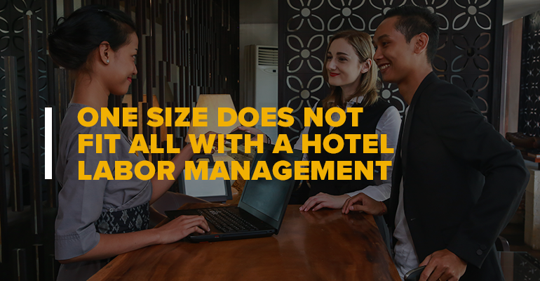 Couple Checking Into a Hotel With Text: One Size Does Not Fit All With a Hotel Labor Management